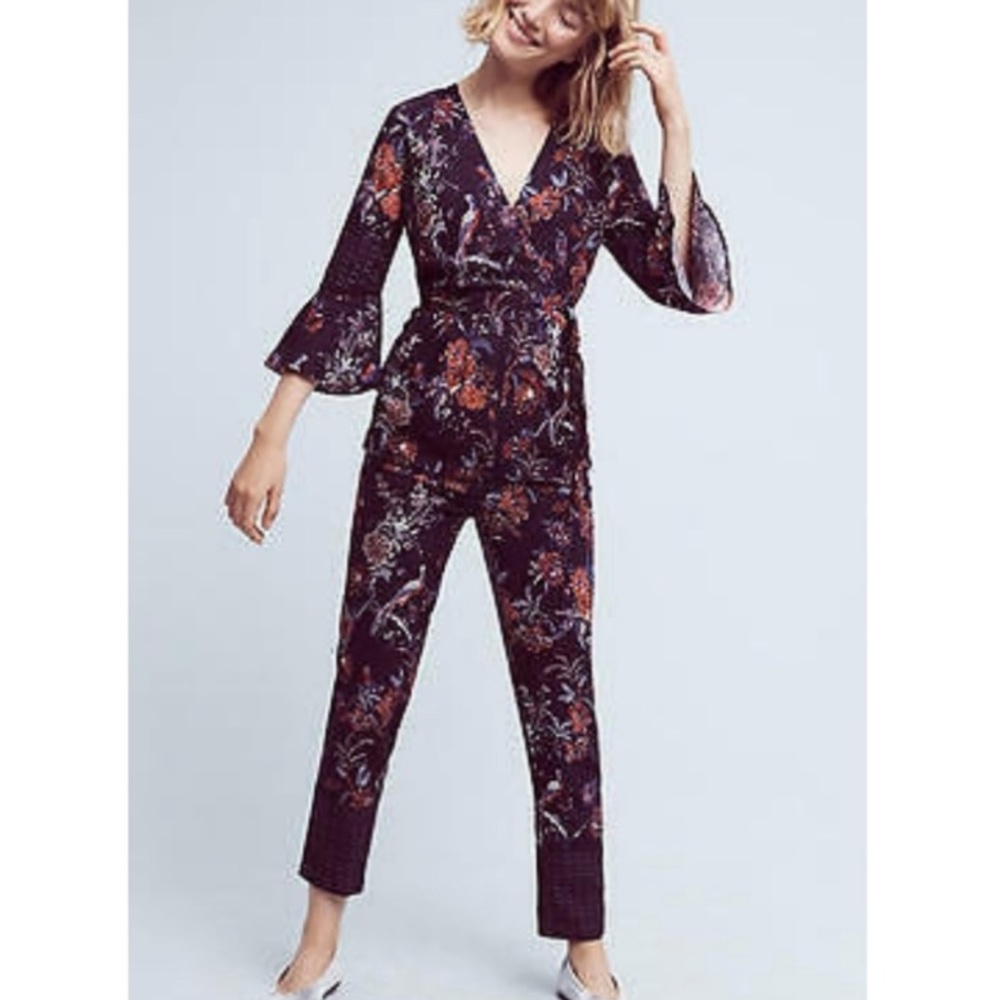 Maeve | Espoir Print Trumpet Sleeve Jumpsuit Sz.12